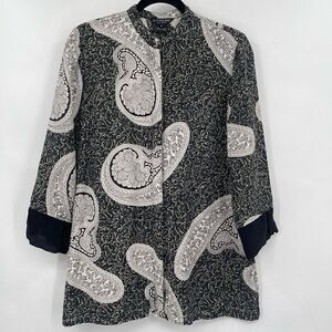 Citron Santa Monica Multicolor Paisley Silk Button Up Tunic Blouse Size Medium